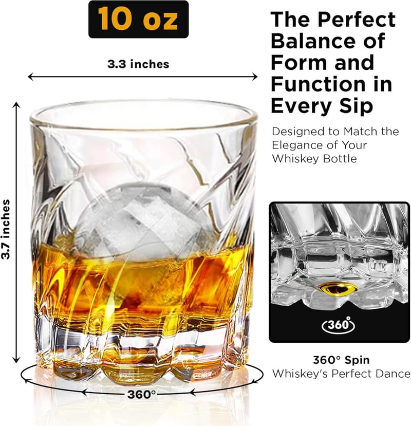 Elegant Whiskey Glass Set with Ice Ball Mold - Set of 4