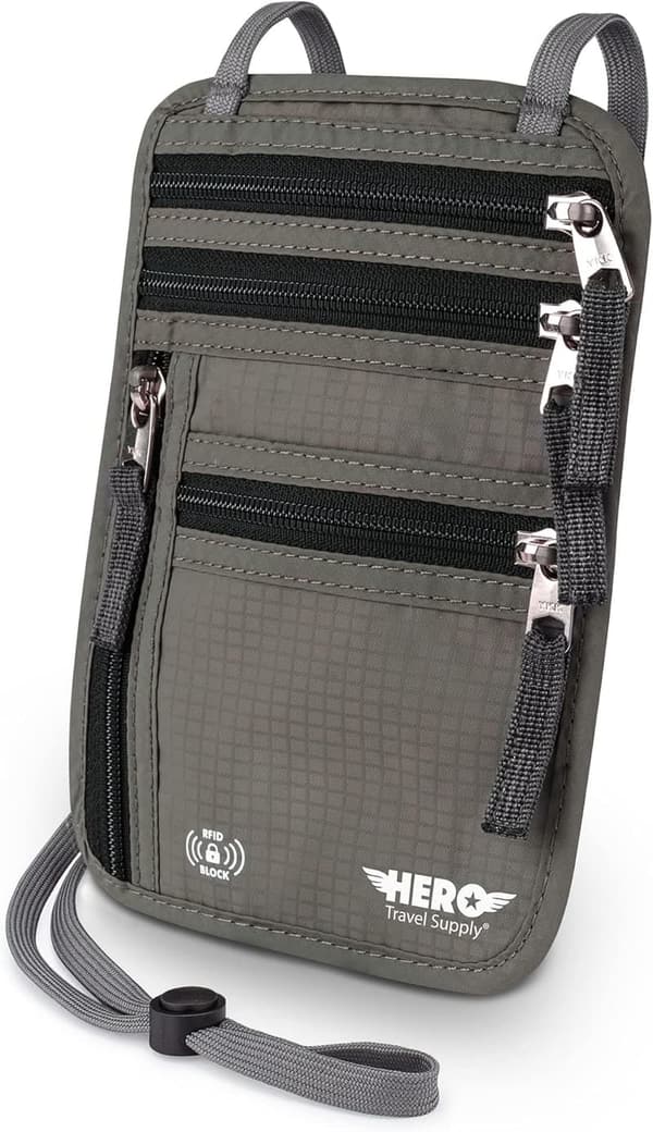 RFID Blocking Neck Wallet Passport Holder for Travel