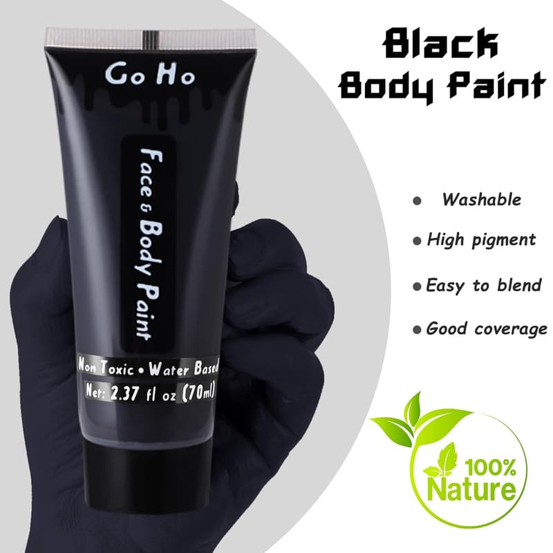 Water-Based Black Face Paint for Halloween and Cosplay
