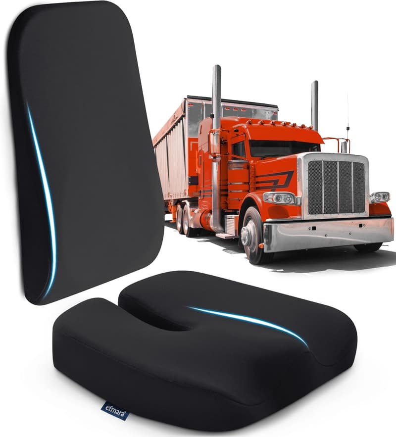 Truck Driver Seat Cushion for Back Pain – 2-Piece Set (Black)