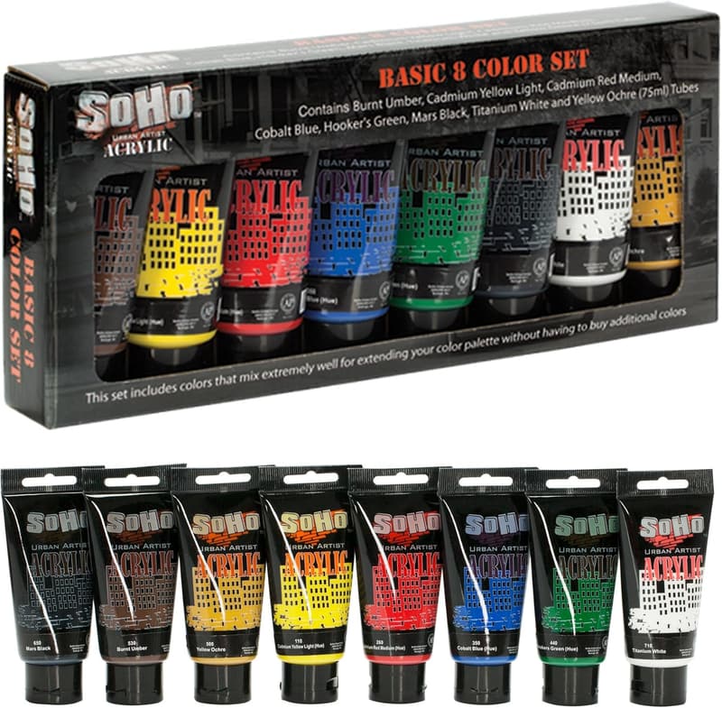 Professional Quality Heavy Body Acrylic Paint Set - 8 Assorted Colors
