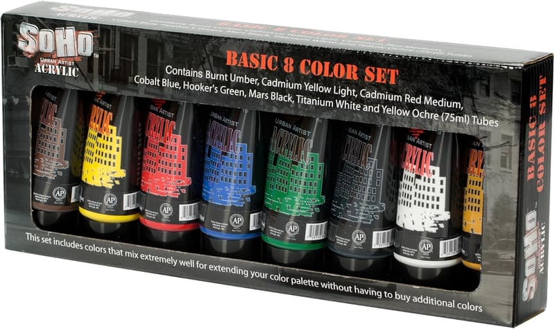 Professional Quality Heavy Body Acrylic Paint Set - 8 Assorted Colors