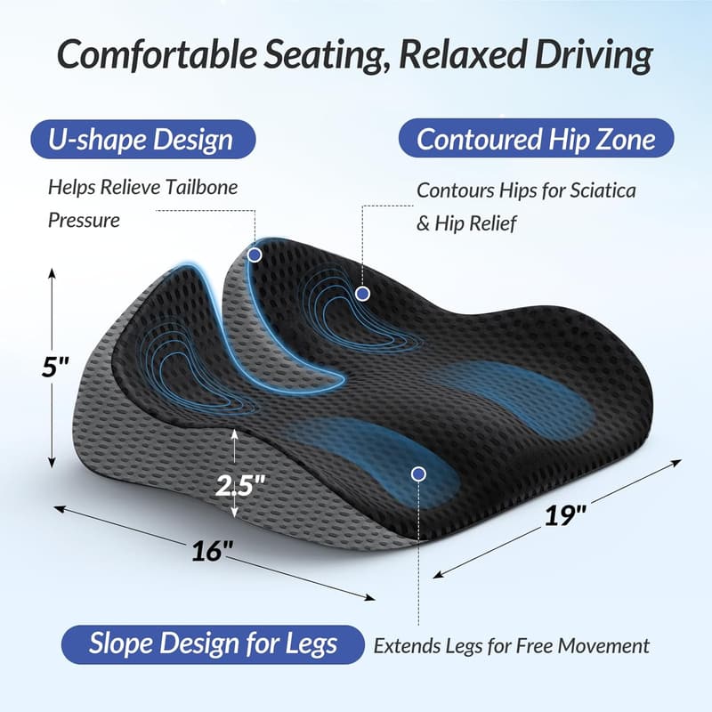 Car Seat Cushion with Honeycomb Gel & Memory Foam for Comfort