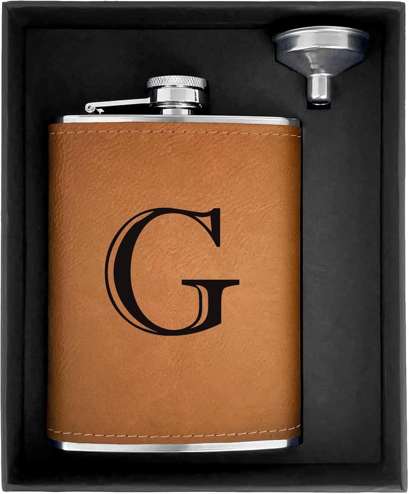 Personalized Leather Hip Flask for Men – 8 oz Engraved Whiskey Gift
