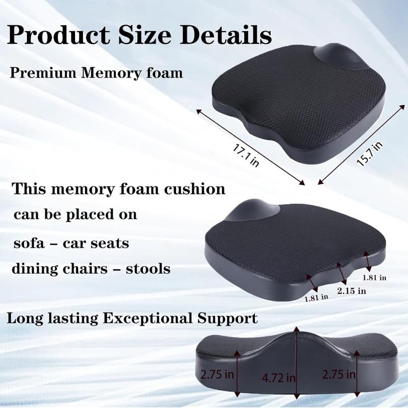 Comfort Memory Foam Cushion for Car and Office Seat Relief