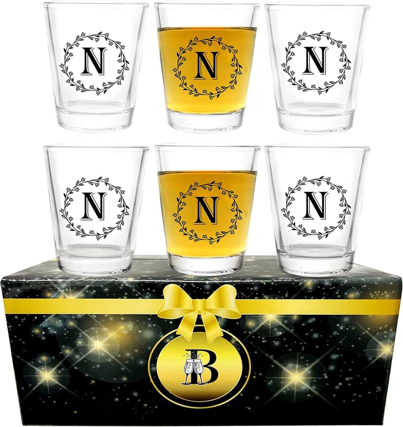 Personalized Monogram Shot Glasses Set of 6 - Unique Gift for Couples