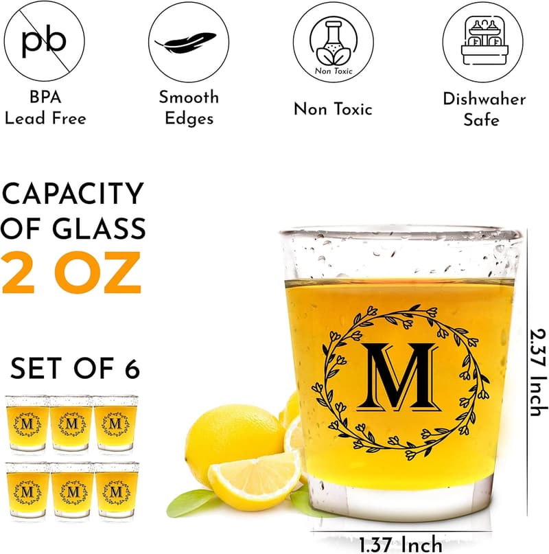 Personalized Monogram Shot Glasses Set of 6 - Unique Gift for Couples