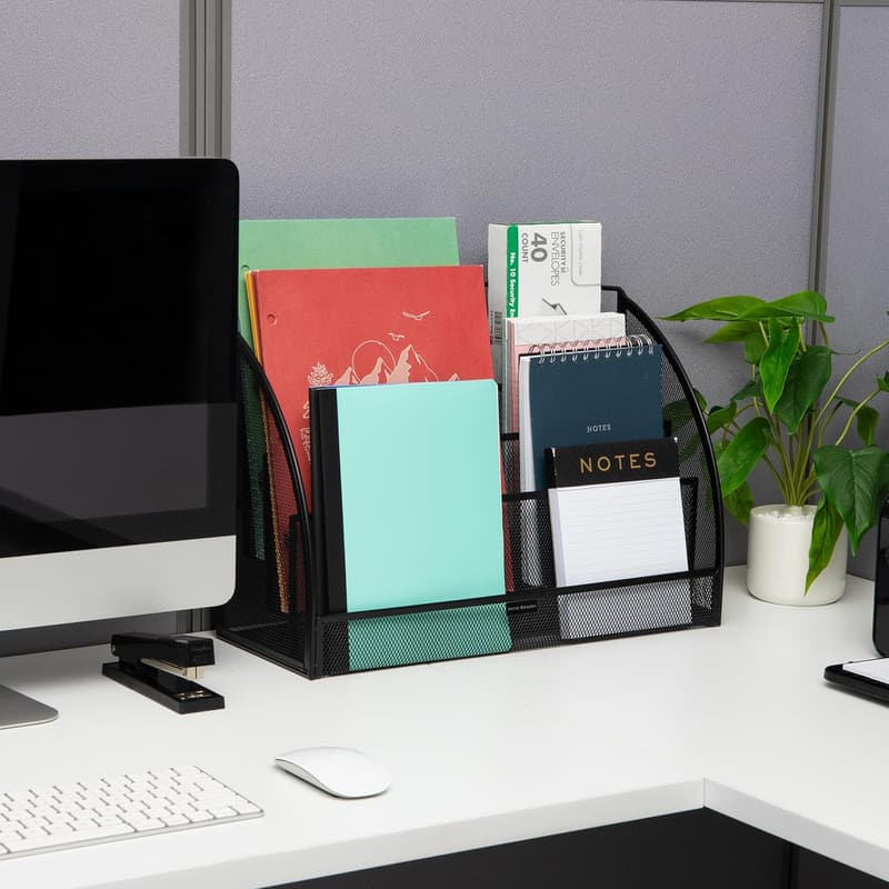 Desktop Organizer - 4-Tier Metal Mesh Mail Sorter, Black