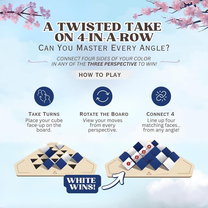 Wooden 4-in-a-Row Game for Families and Teens, Ages 12+