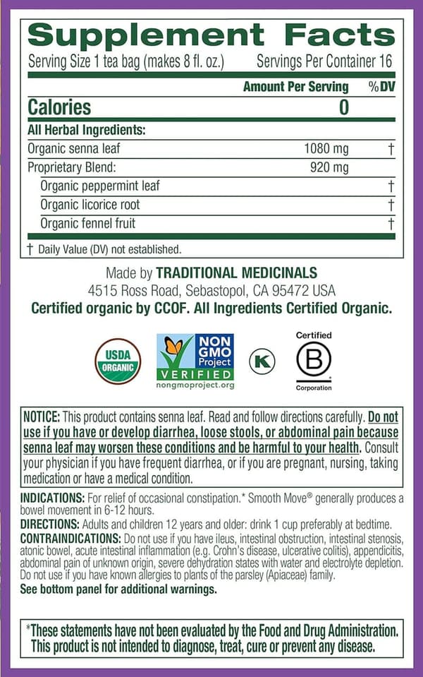 Organic Peppermint Laxative Tea - 16 Bags