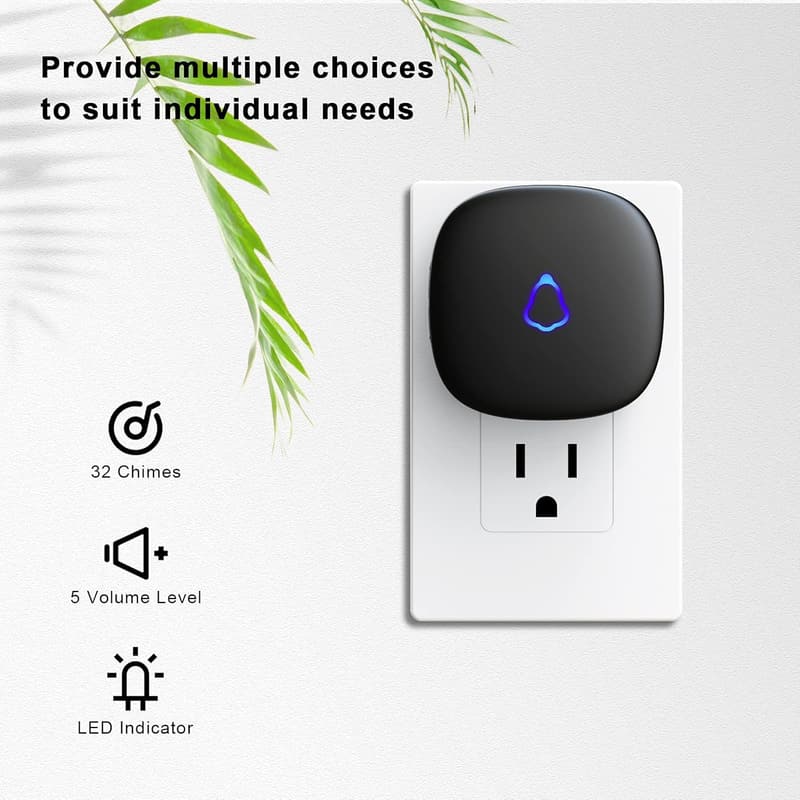 Wireless Doorbell with 58 Chimes & Colorful LED, 1000ft Range