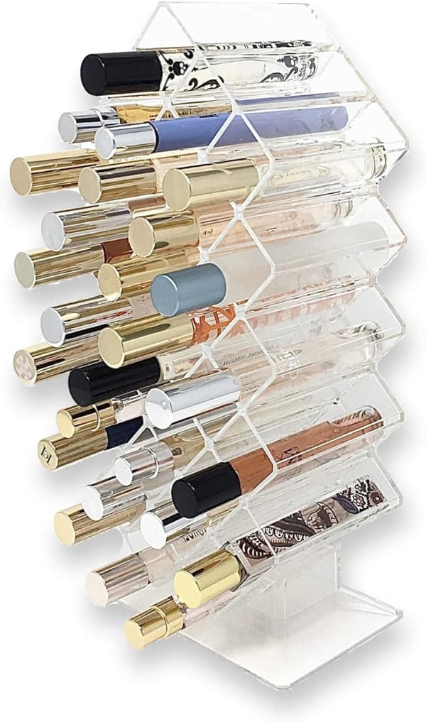 Acrylic Rollerball Perfume Organizer with 28 Slots - Clear