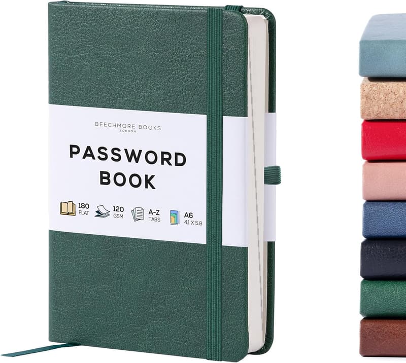 Vegan Leather Password Keeper Book with Tabs – Dartmouth Green