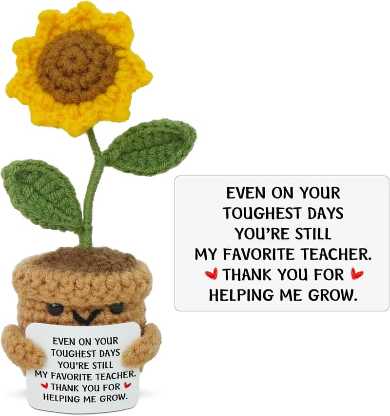 Teacher Appreciation Gift - Handmade Sunflower Crochet with Card