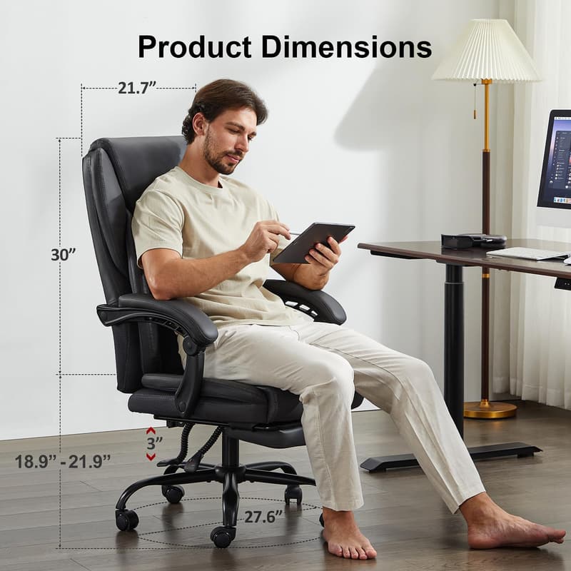 Big & Tall Ergonomic Office Chair with Footrest - 400Lbs Capacity