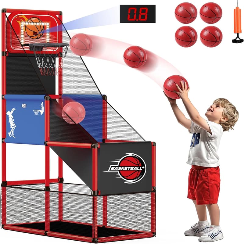 Kids Basketball Hoop Arcade Game Set with Scoreboard & Lights