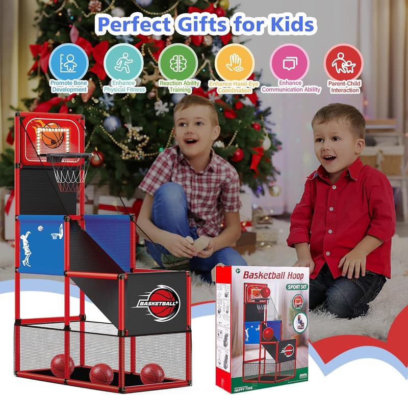 Kids Basketball Hoop Arcade Game Set with Scoreboard & Lights