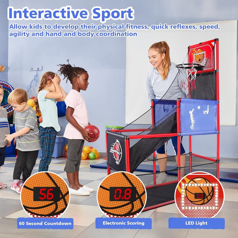 Kids Basketball Hoop Arcade Game Set with Scoreboard & Lights