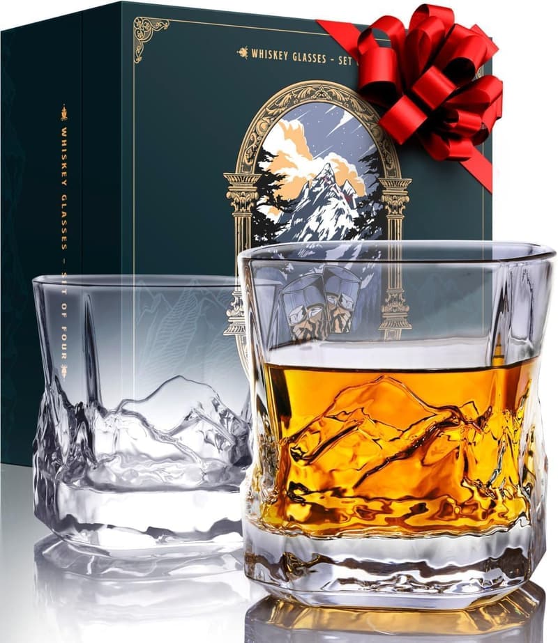 Mountains Theme Old Fashioned Whiskey Glasses Set of 2