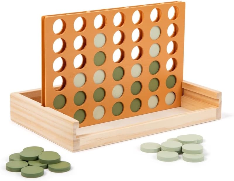 Neutral Wooden Four-in-a-Row Game - Aesthetic Travel Board Game