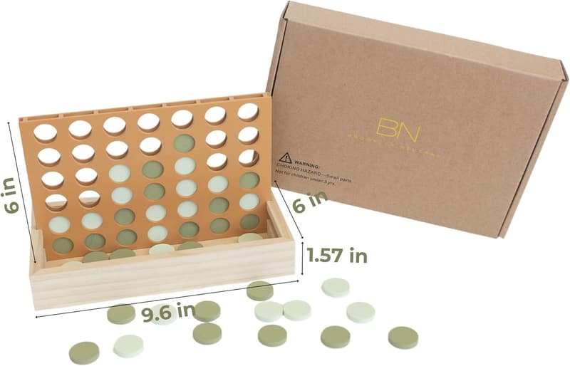 Neutral Wooden Four-in-a-Row Game - Aesthetic Travel Board Game