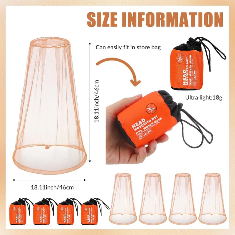 Mosquito Head Net for Outdoor Hiking and Camping - 4 Pack