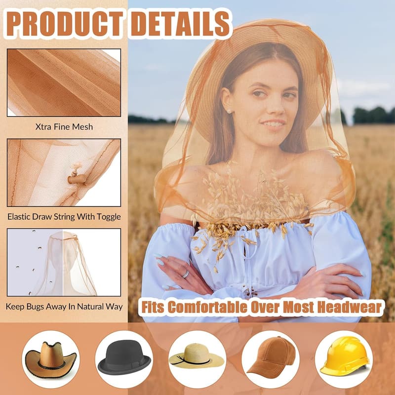 Mosquito Head Net for Outdoor Hiking and Camping - 4 Pack