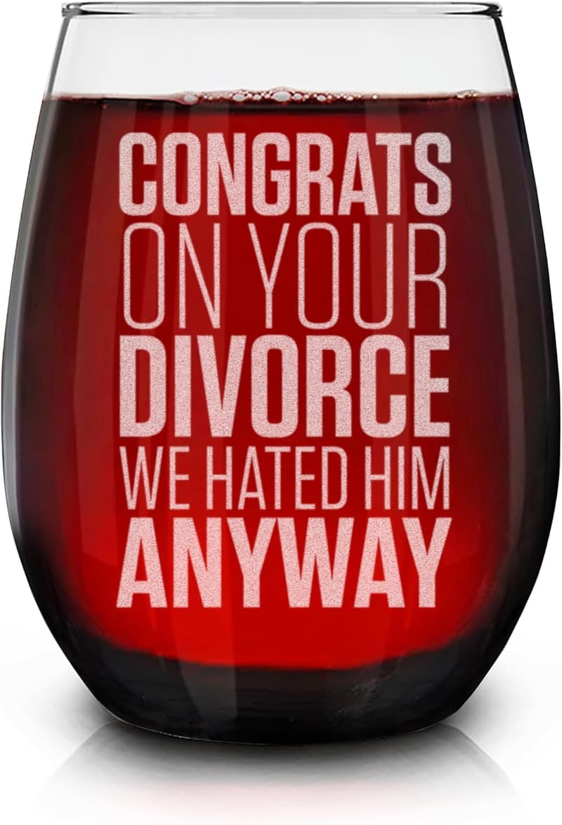 Divorce Celebration Engraved Stemless Wine Glass - 15 oz.