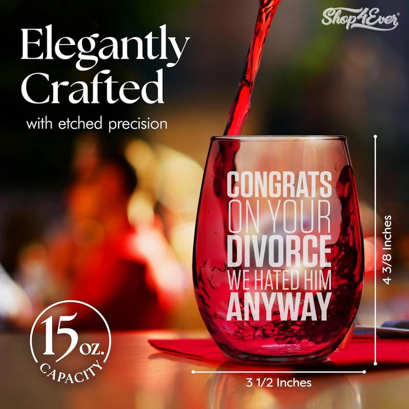 Divorce Celebration Engraved Stemless Wine Glass - 15 oz.
