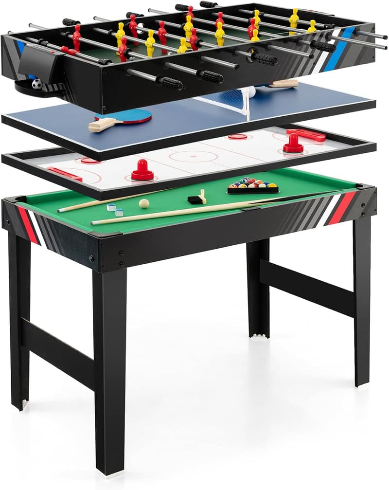 4-in-1 Game Table for Family: Foosball, Pool, Air Hockey, Table Tennis