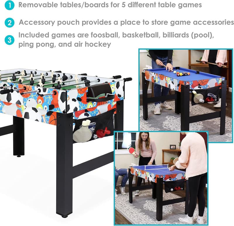 5-in-1 Game Table for Kids: Billiards, Foosball, Ping Pong