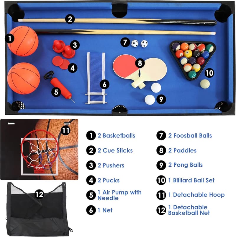 5-in-1 Game Table for Kids: Billiards, Foosball, Ping Pong