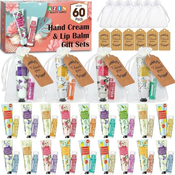 Hand Cream and Lip Balm Set with Organza Bag - Baby Shower Favor