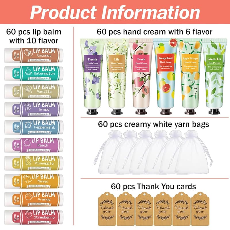 Hand Cream and Lip Balm Set with Organza Bag - Baby Shower Favor