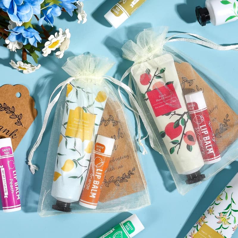 Hand Cream and Lip Balm Set with Organza Bag - Baby Shower Favor