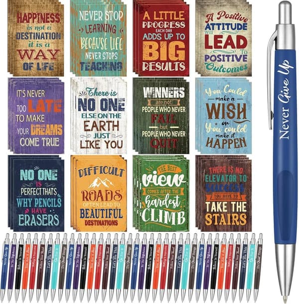 Motivational Gift Set: 72 Pens & Notepads for Teachers/Office