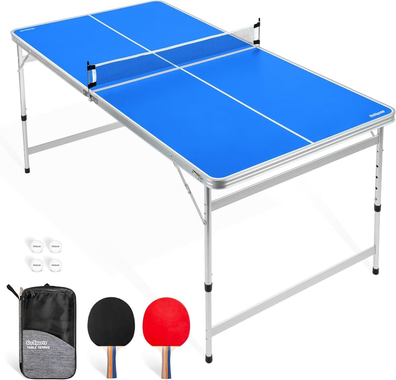 GoSports Adjustable Height 6x3 ft Table Tennis Table Set