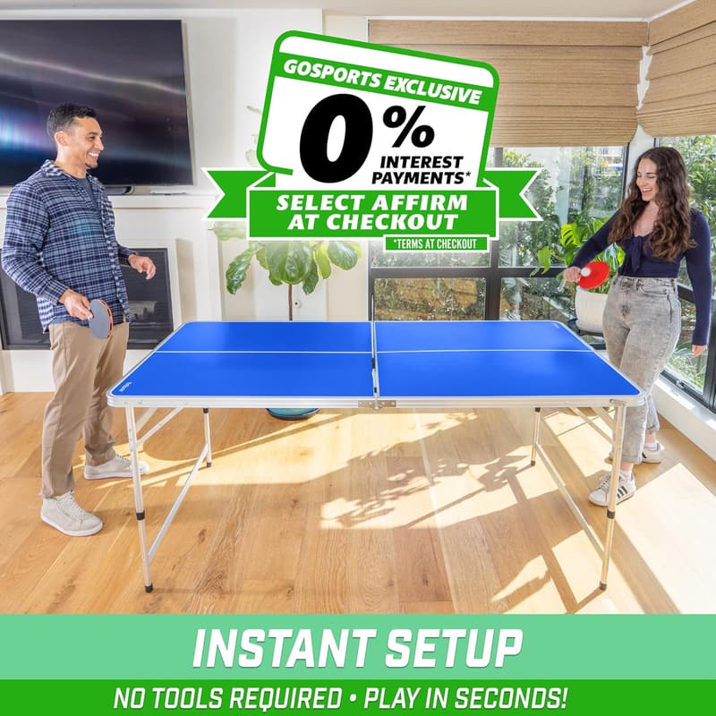 GoSports Adjustable Height 6x3 ft Table Tennis Table Set