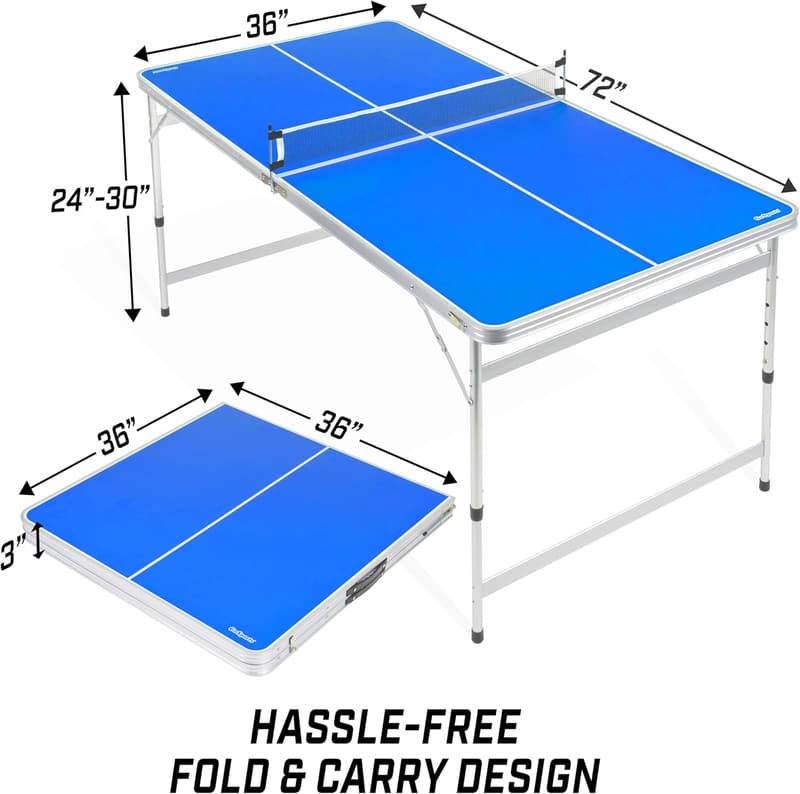 GoSports Adjustable Height 6x3 ft Table Tennis Table Set