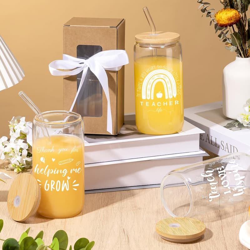Teacher Appreciation 16 oz Glass Cups - Set of 6 Inspirational Gifts