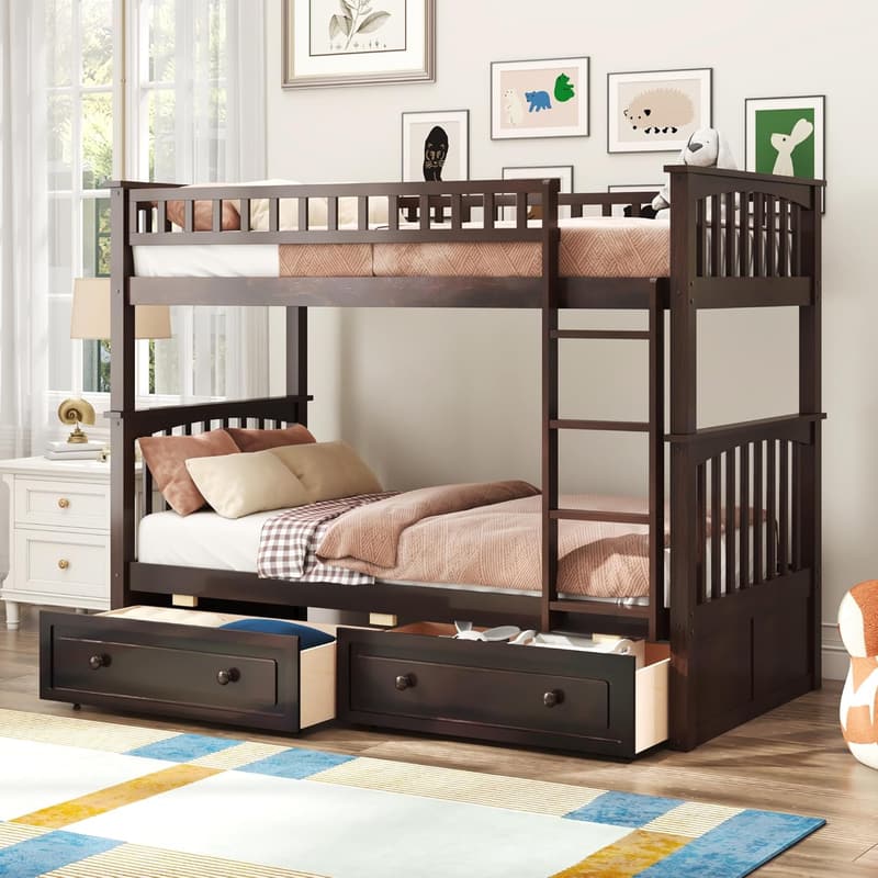 Espresso Twin-Over-Twin Bunk Bed with Storage Drawers