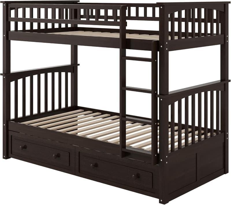 Espresso Twin-Over-Twin Bunk Bed with Storage Drawers