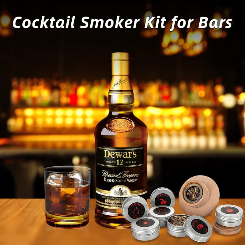Cocktail Smoker Kit with 6 Wood Chips - Ideal Gift for Whiskey Lovers