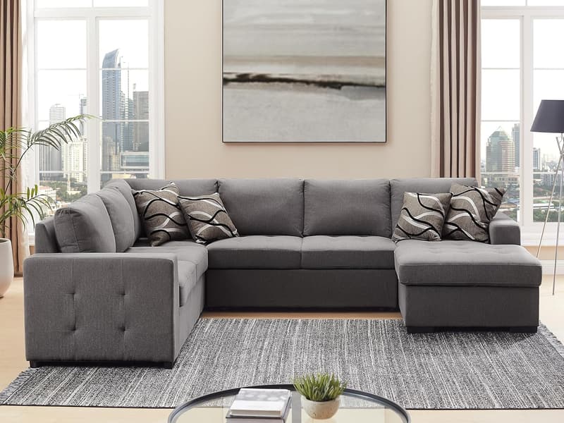 Oversized Gray U-Shaped Sectional Sleeper Sofa with Storage