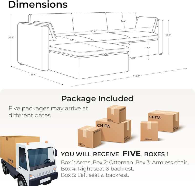 Oversized L-Shaped Sectional Sofa with Storage Ottoman