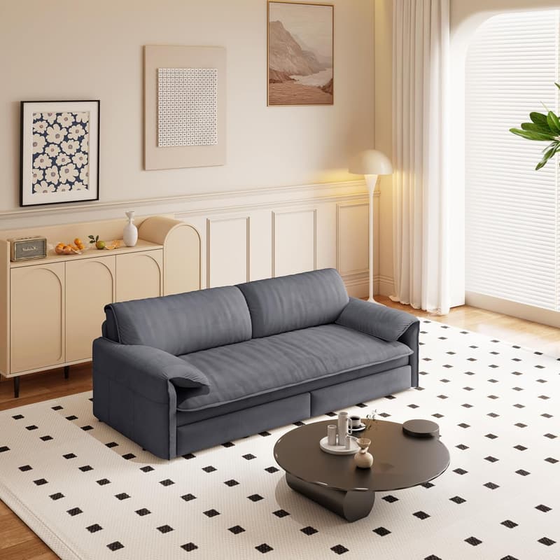 Modern 3-in-1 Velvet Futon Sofa Bed for Small Spaces, Grey