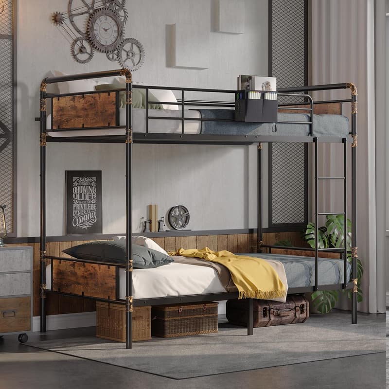 Convertible Twin Over Twin Bunk Bed with Guard Rail - Space-Saving Design