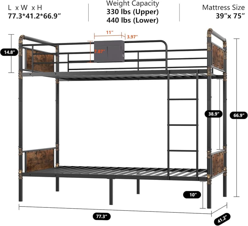 Convertible Twin Over Twin Bunk Bed with Guard Rail - Space-Saving Design