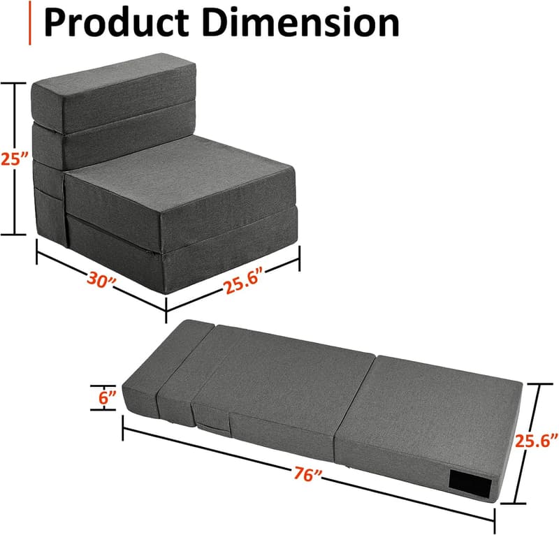 Convertible Lazy Sofa Bed with Memory Foam - Dark Grey