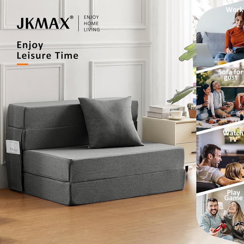 Convertible Lazy Sofa Bed with Memory Foam - Dark Grey